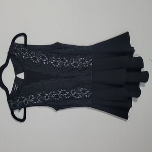 Y2K Bebe Lace Peplum Blouse Size M Black Whimsigoth High Low Hem Floral Party